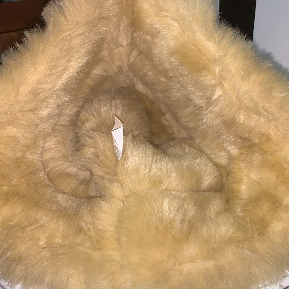 Y2K Vintage Tan Faux Suede /Fur Shearling Bucket Hat Reversible Unisex - Picture 3 of 5